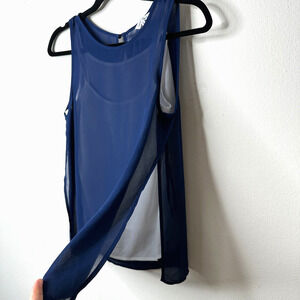 Naked Zebra Flowy Sheer Blue Sleeveless Overtop With White Cami Underneath S